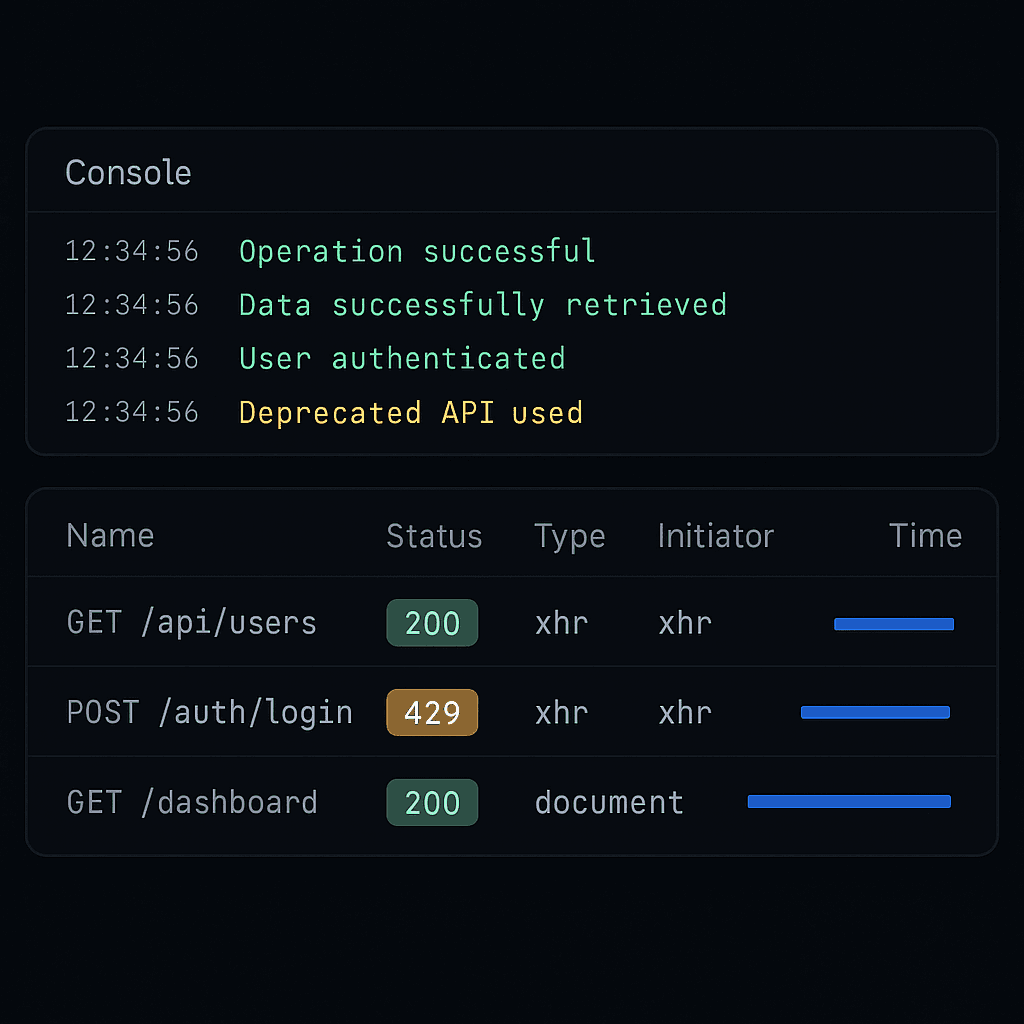 Console and network log